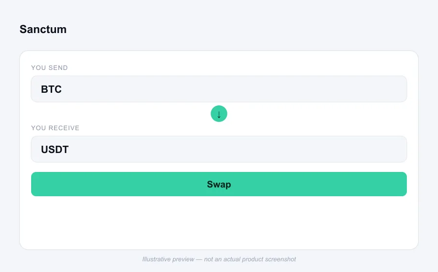 Illustrative swap flow preview for Sanctum - not an actual product screenshot