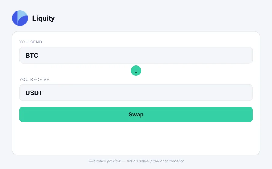 Illustrative swap flow preview for Liquity - not an actual product screenshot