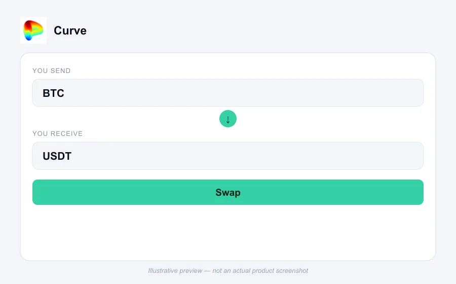 Illustrative swap flow preview for Curve - not an actual product screenshot