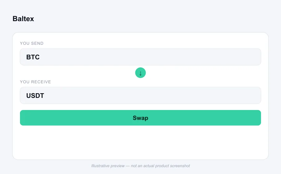 Illustrative swap flow preview for Baltex - not an actual product screenshot
