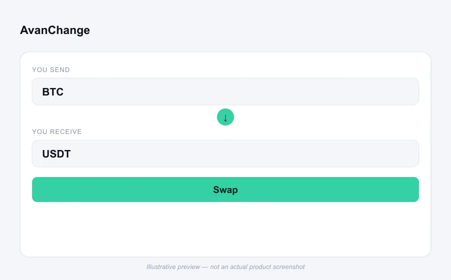 Illustrative swap flow preview for AvanChange - not an actual product screenshot