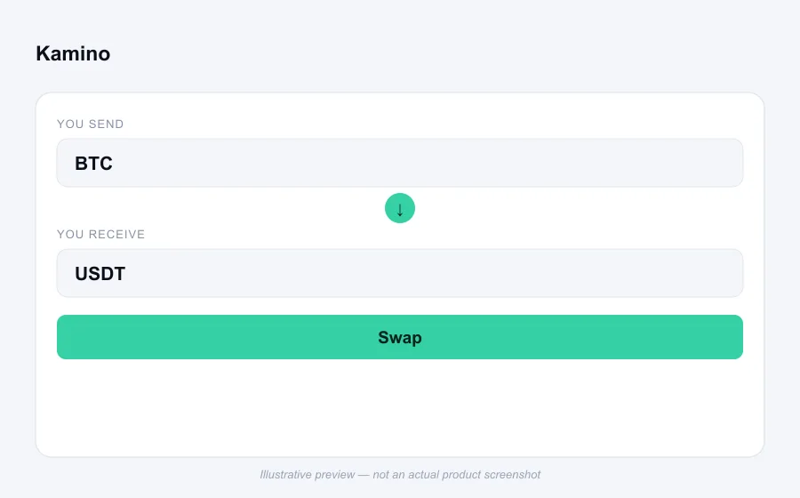 Illustrative swap flow preview for Kamino - not an actual product screenshot