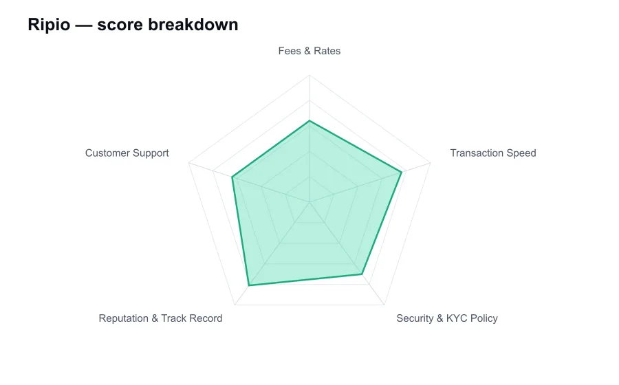 Ripio score breakdown by criterion, shown as a radar chart