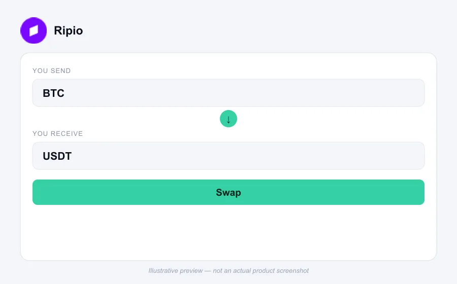 Illustrative swap flow preview for Ripio - not an actual product screenshot
